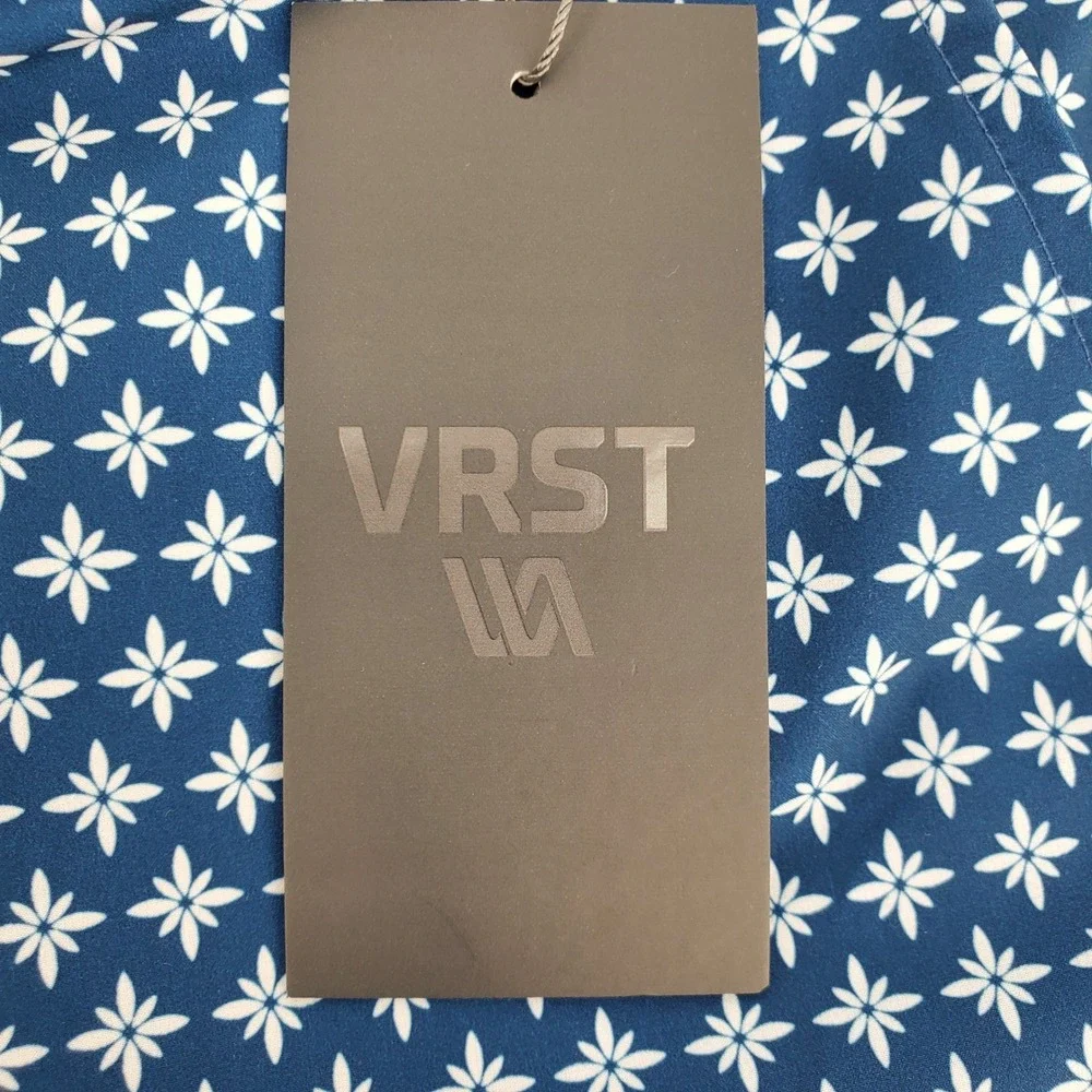 VRST Mens Large Relaxed Fit Resort Short 6in Print Deep Denim Blue Quick Dry New